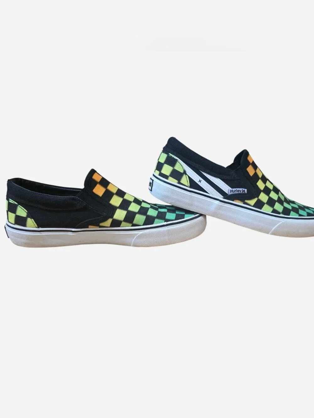 Hurley Kids Slip-On Checkerboard Sneakers in Gradient Green-Orange